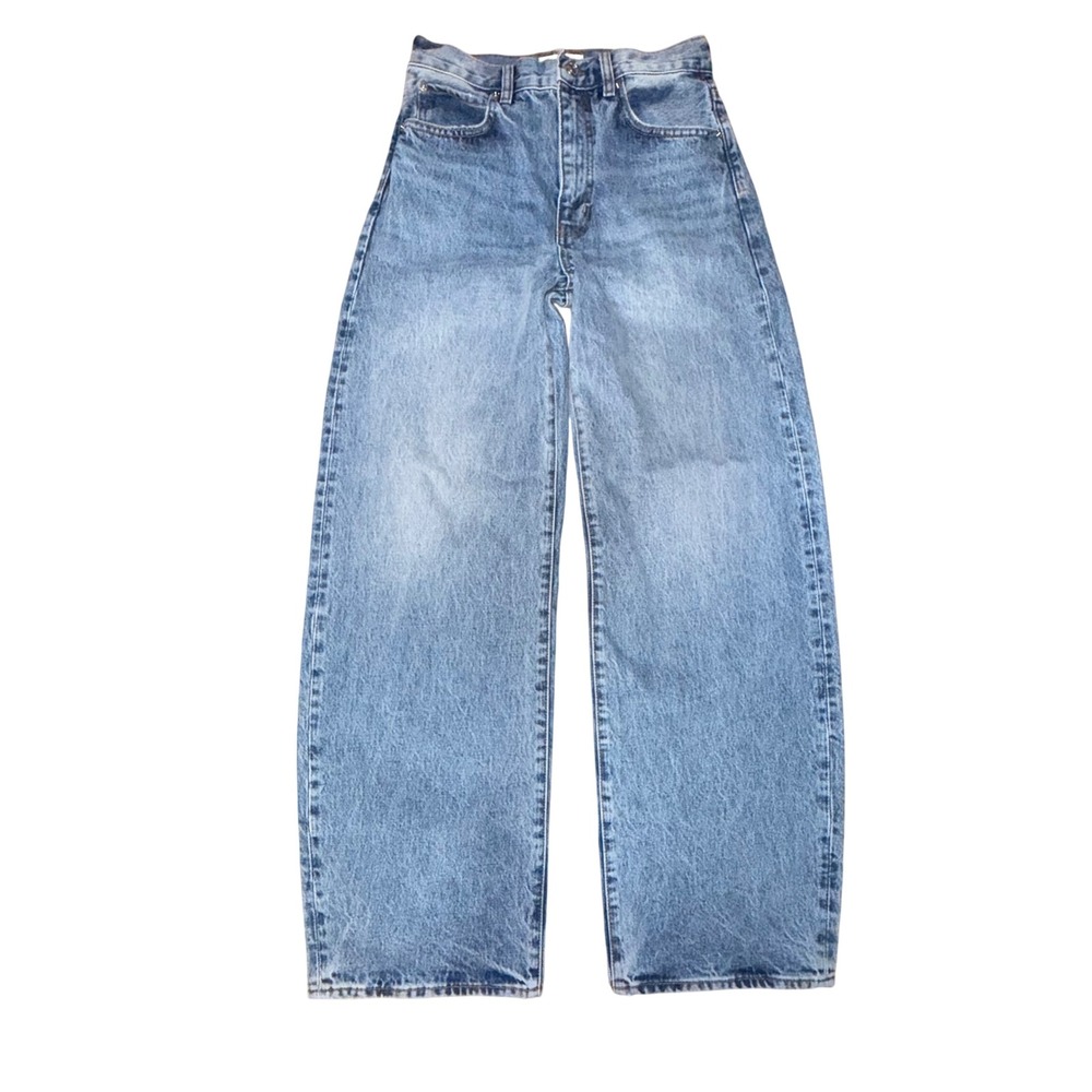 FRAME The Bow High Rise Wide Leg Jeans Rapture 100% Cotton 25 Barrel  Trendy